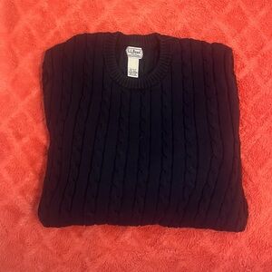 L.L. Bean Men's Cable Knit Sweater -Navy Blue 100% Cotton